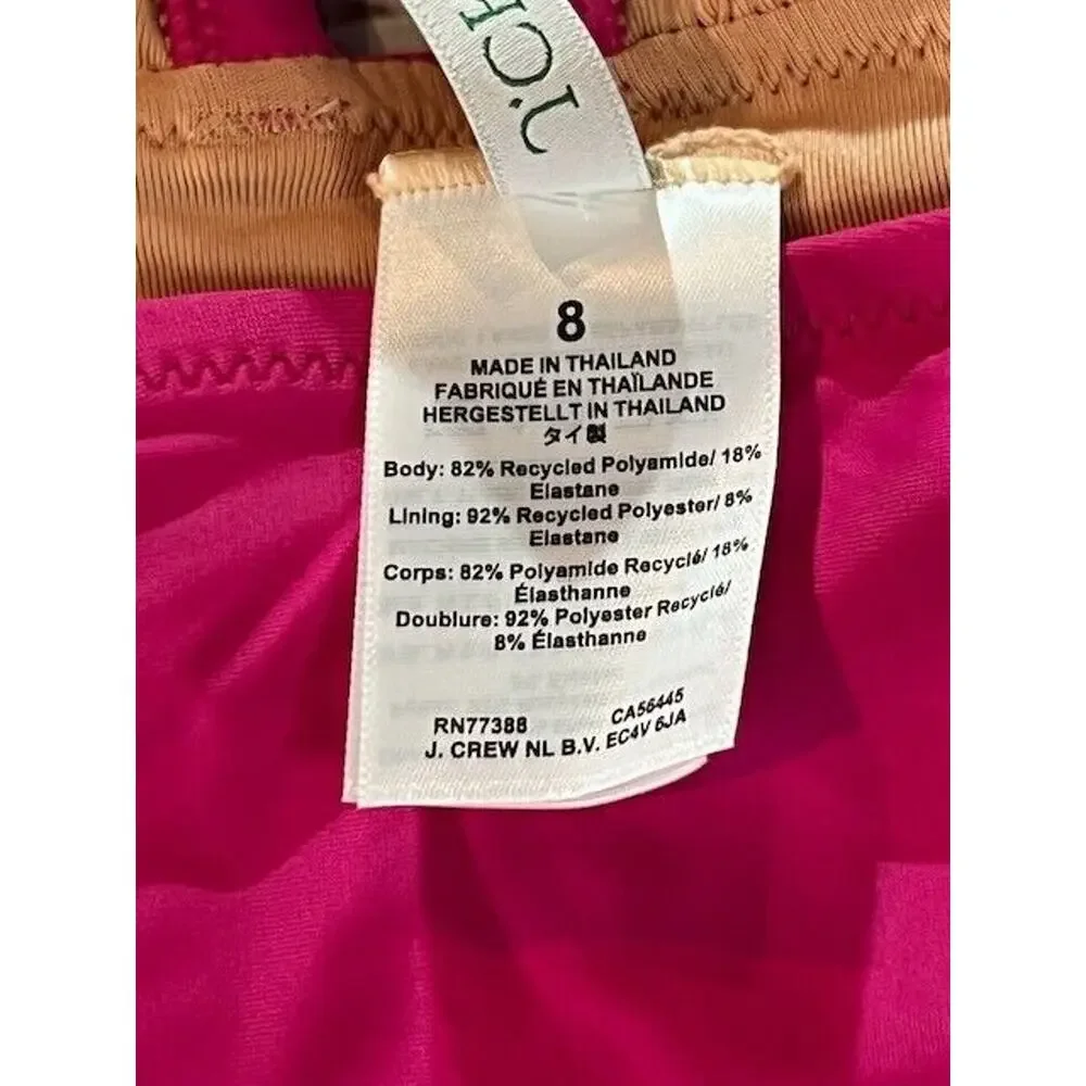 J.Crew Womens‎ Ruched Ruffle One Piece Swimsuit Beach Fuchsia Pink Size 8 NWT
